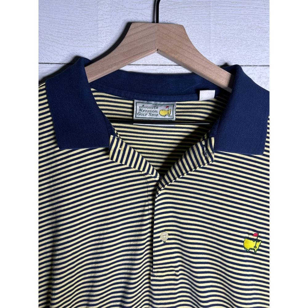 Vintage 90s Masters Augusta National Golf Shop Polo XL Navy Yellow Striped
